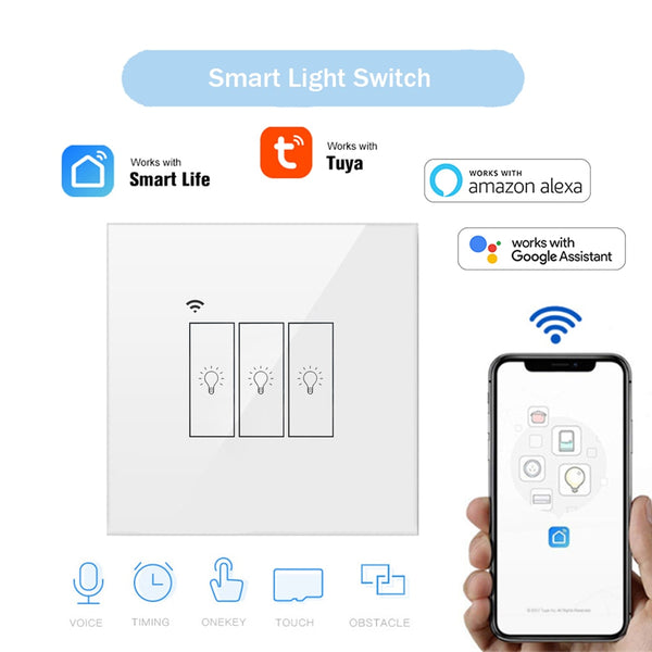 Tuya Smart Life EU Wifi 1/2/3 Gang 10A Light Switch Glass Screen Touch Panel