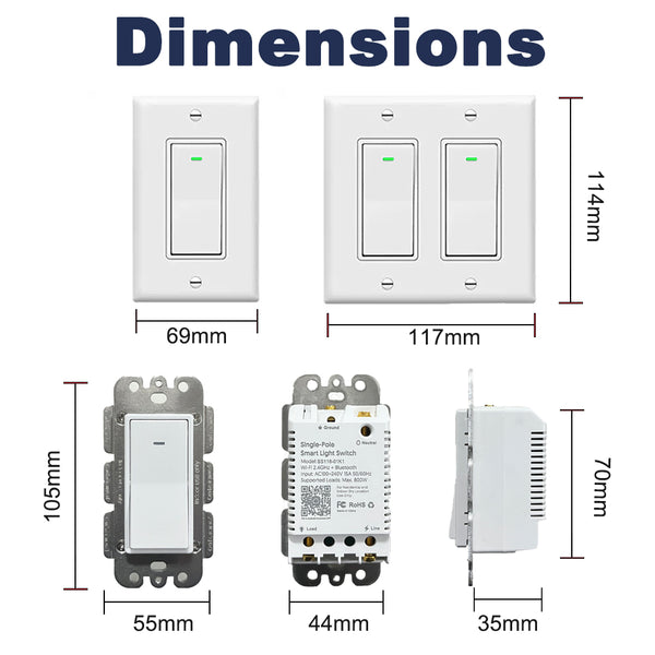 Wifi US Smart In-Wall Light Switch Push Button 1 Way Switch