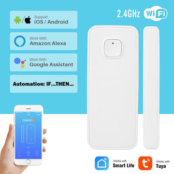 Smart WIFI Door Window Sensor Open / Closed Detector Wireless Alarm Home Security Works with Alexa Google Home