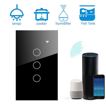 US Standard Wall Light Touch Switch WIFI 1/2/3 Gang App Remote Voice Control works with Alexa Google Home Siri